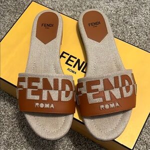 Fendi Roma Tan & Cream Sandals